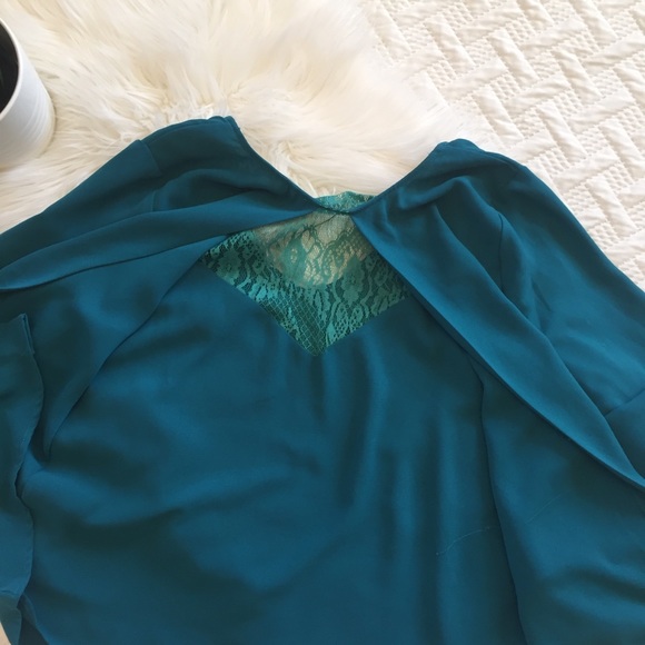 {Pants Store} Silky Blue Top with Peek Lace Back - Picture 4 of 7